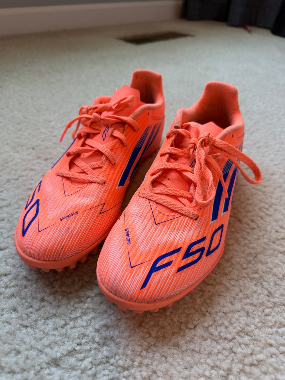 Adidas F50 turf Soccer Cleats. Orange/Blue. Men’s 8.5